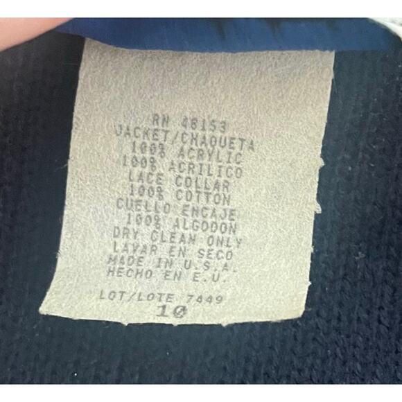 Vintage Navy Lace Flowers Sweater Blazer Made USA-Size 10 - Picture 6 of 7